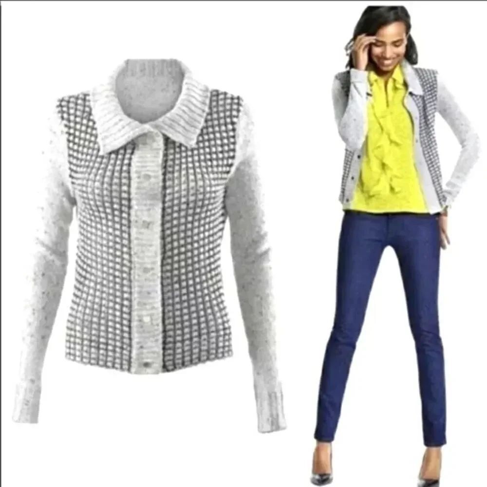 Cabi Gray Textured Snap Sweater, Sz Small
